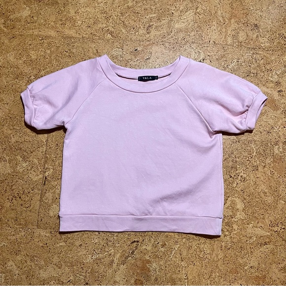 Yala Berkeley Puff Short Sleeve Bamboo & OG Cotton Raglan Pink Sweatshirt Top - Picture 9 of 12